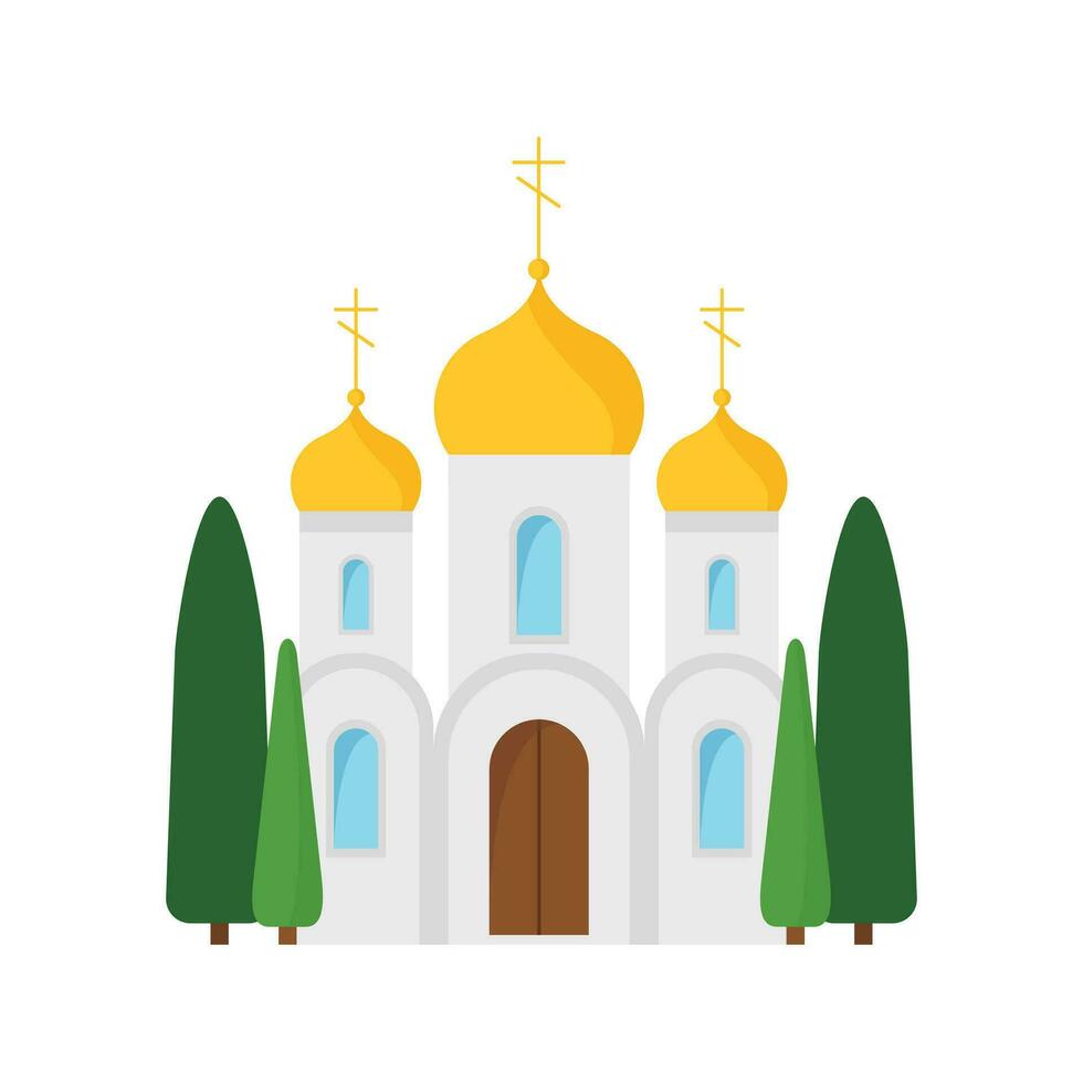 Orthodox church flat design vector illustration. Cathedral Church icon isolated