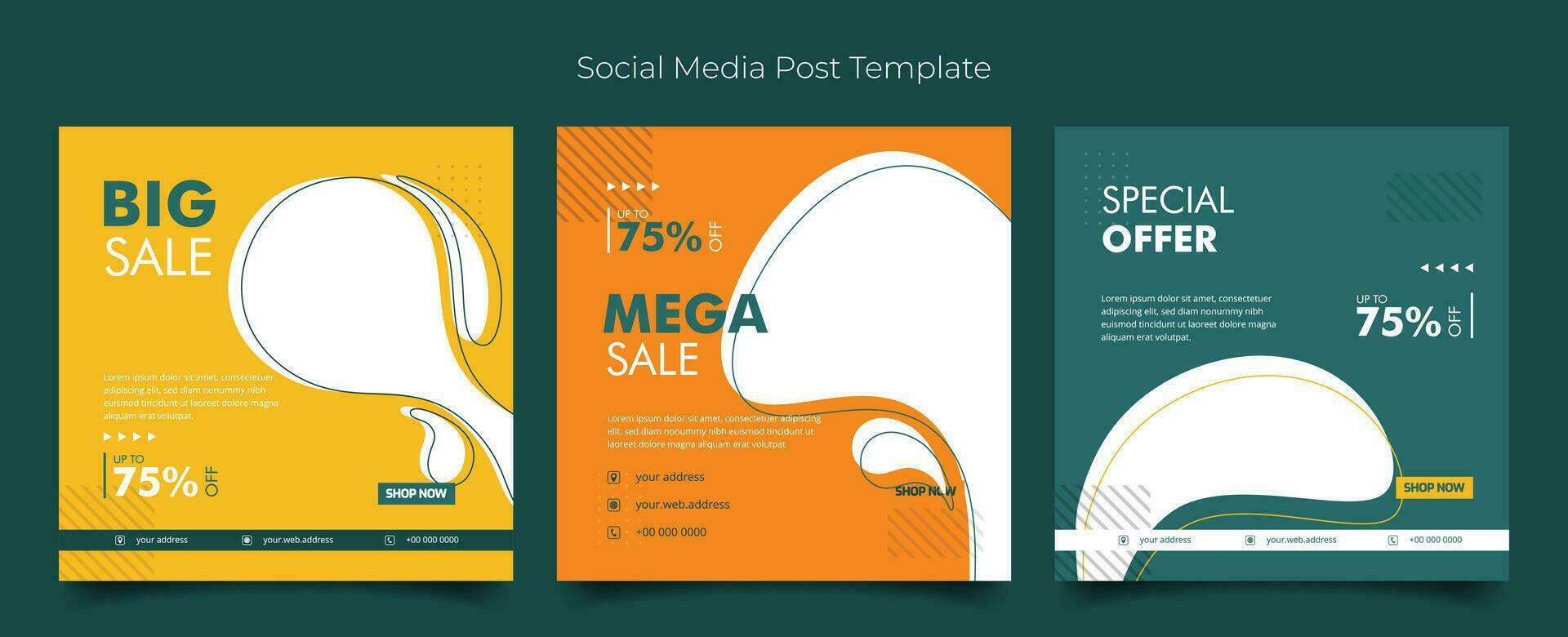 Social media post template in simple flat green yellow background for product advertising design vector