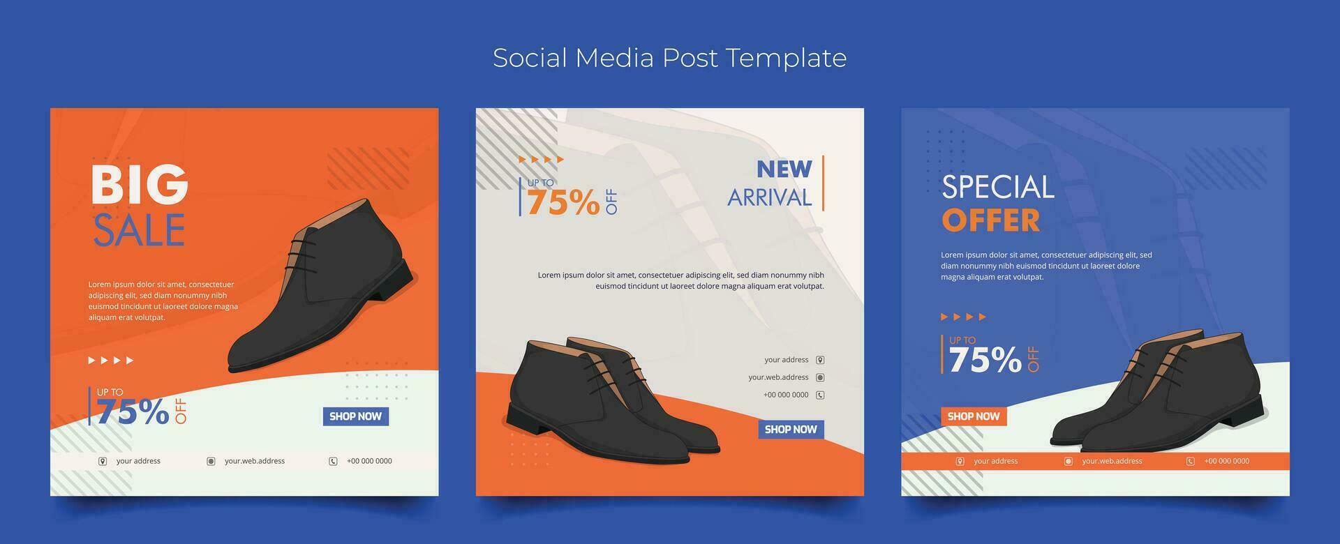 Social media template with leather shoe in simple white orange background for advertising design vector