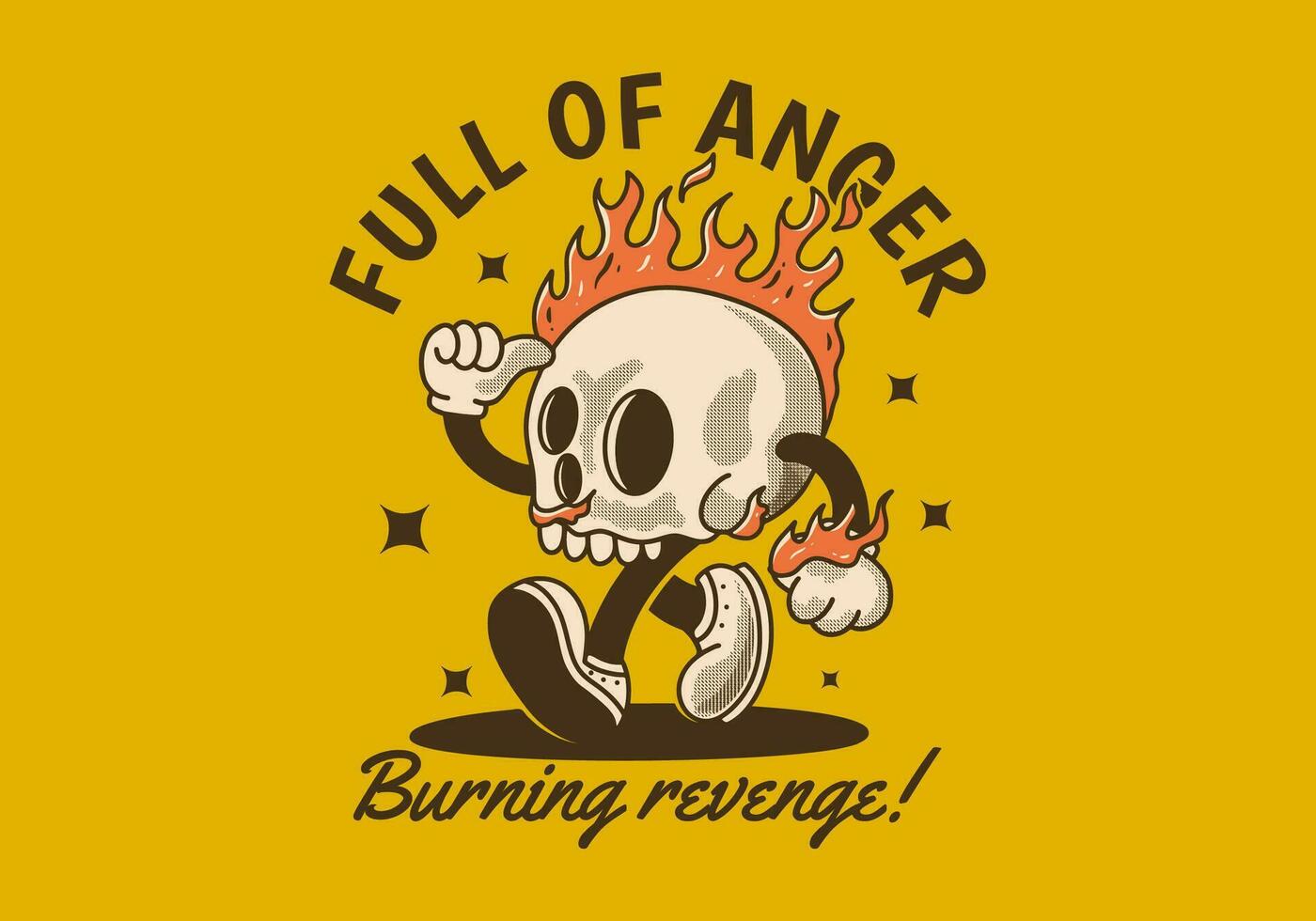 Full of anger, burning revenge. Mascot character illustration of burning skull vector