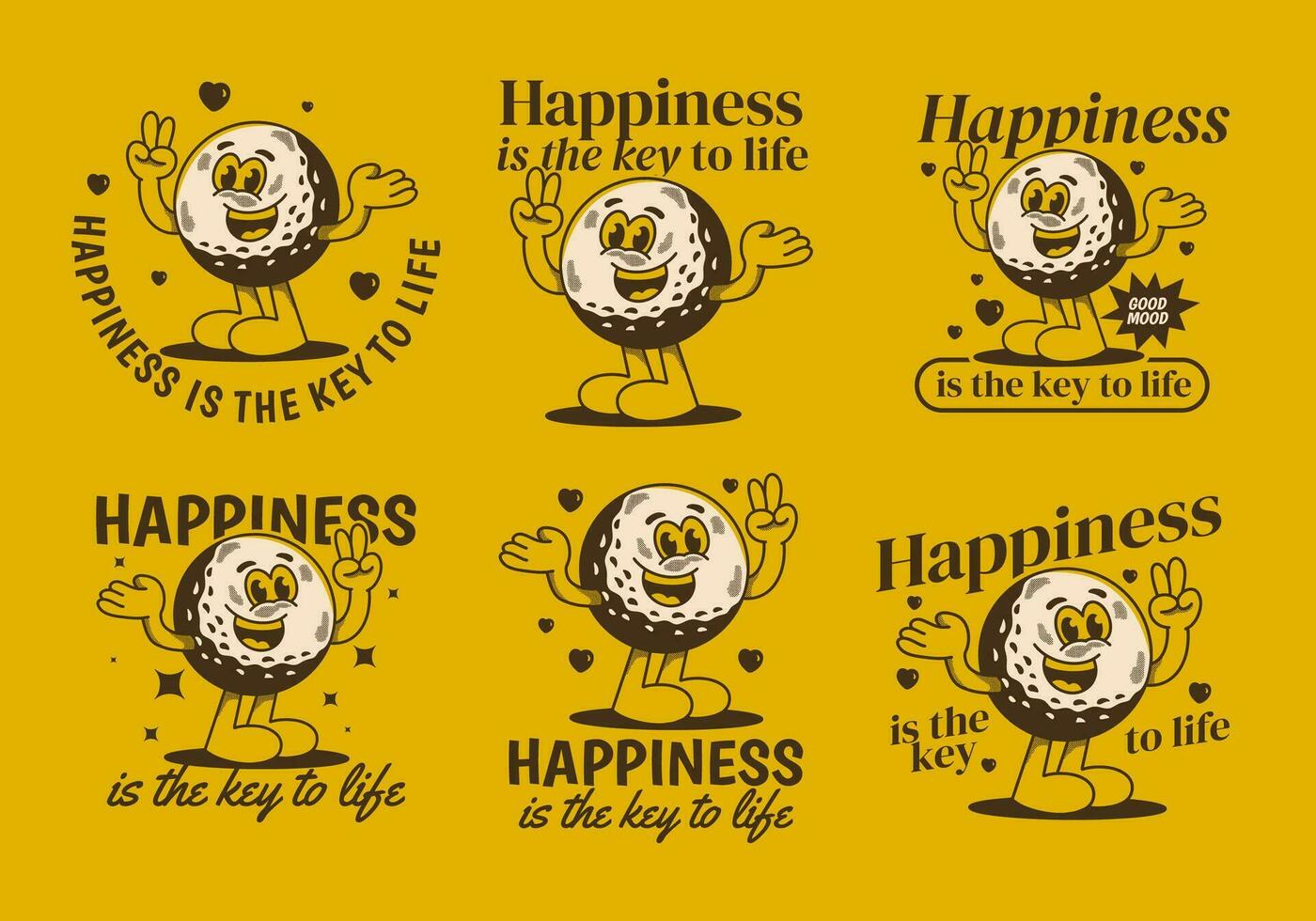 felicidad es el llave a vida. mascota personaje ilustración de golf pelota con contento cara vector