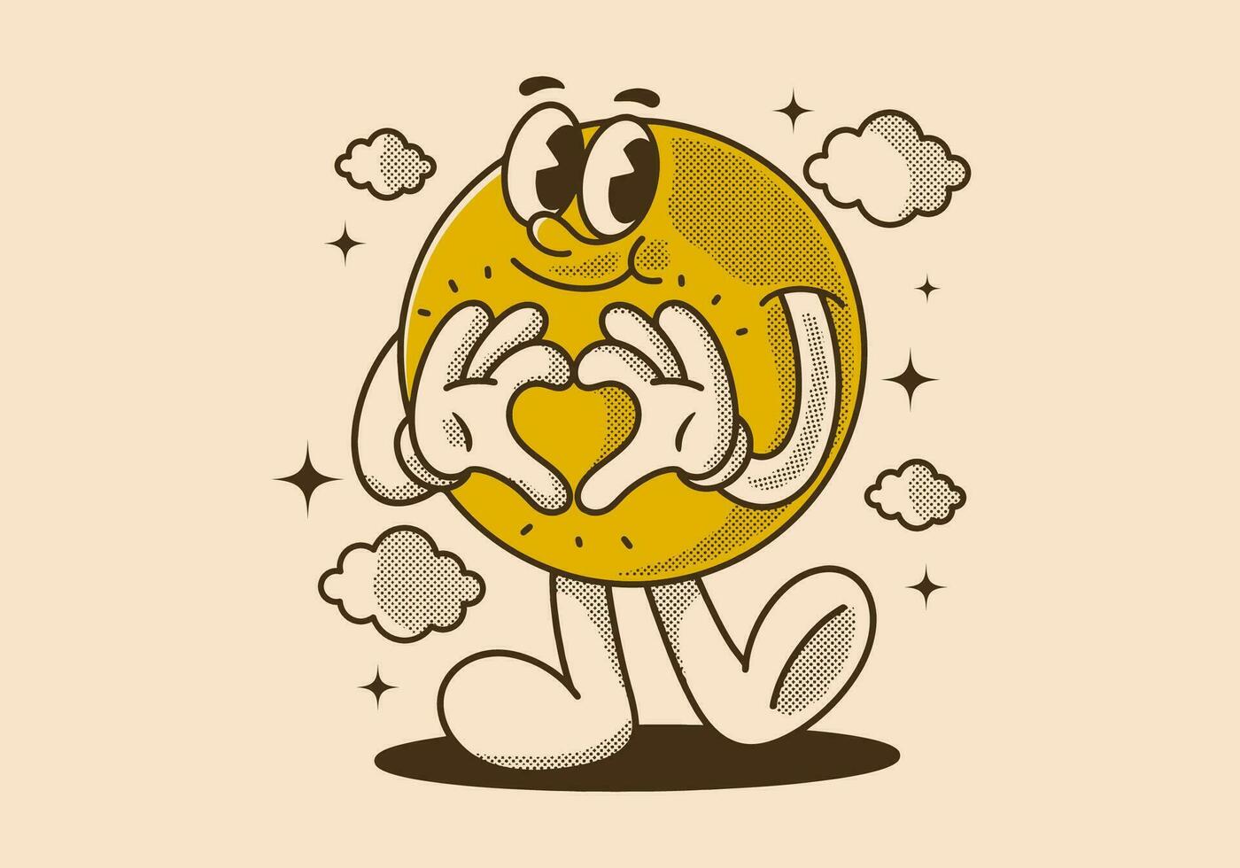 Ball character with happy face, hands forming heart sign vector