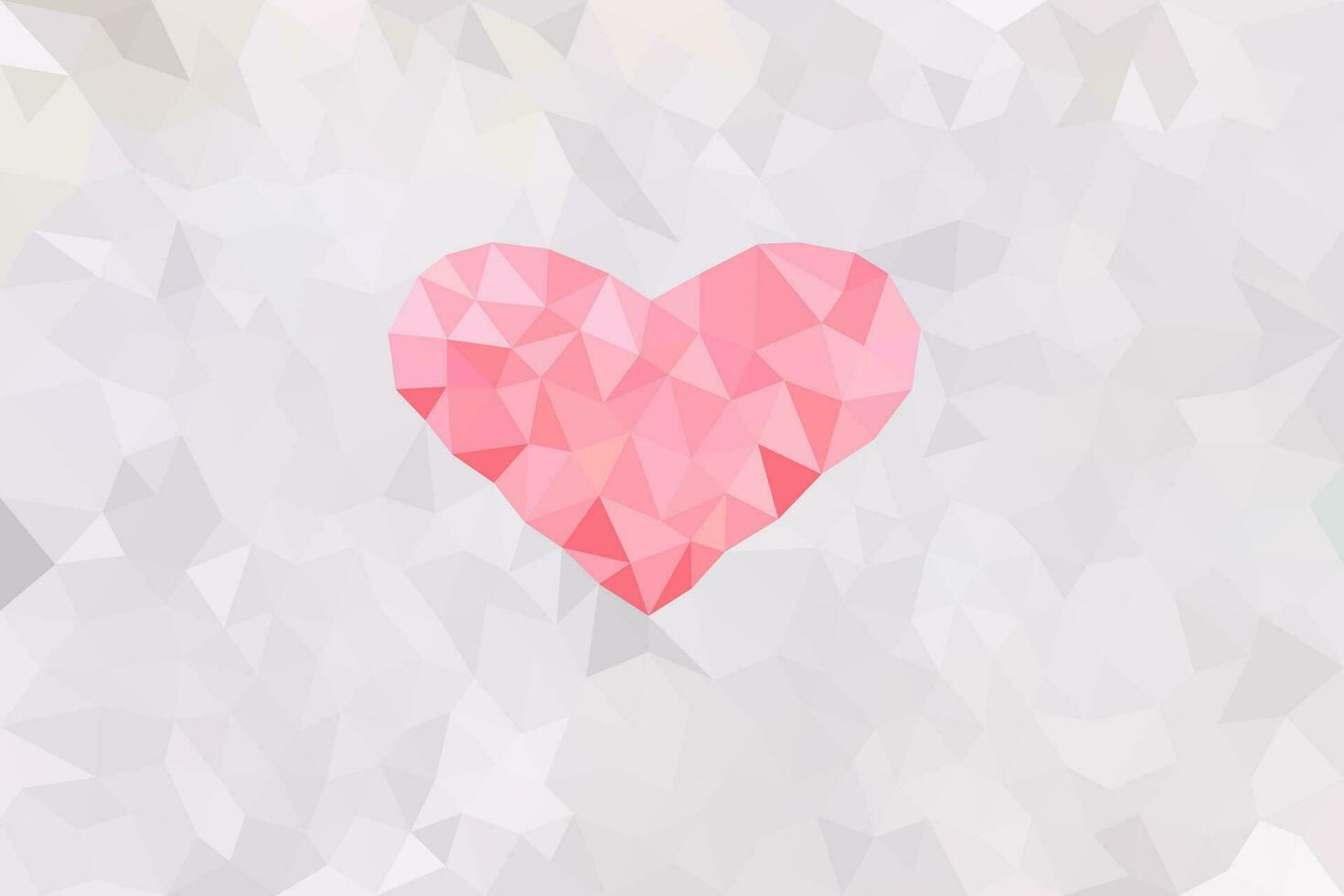 Heart Pink Polygon on White Pensive Polygon Background, Valentine Theme. vector