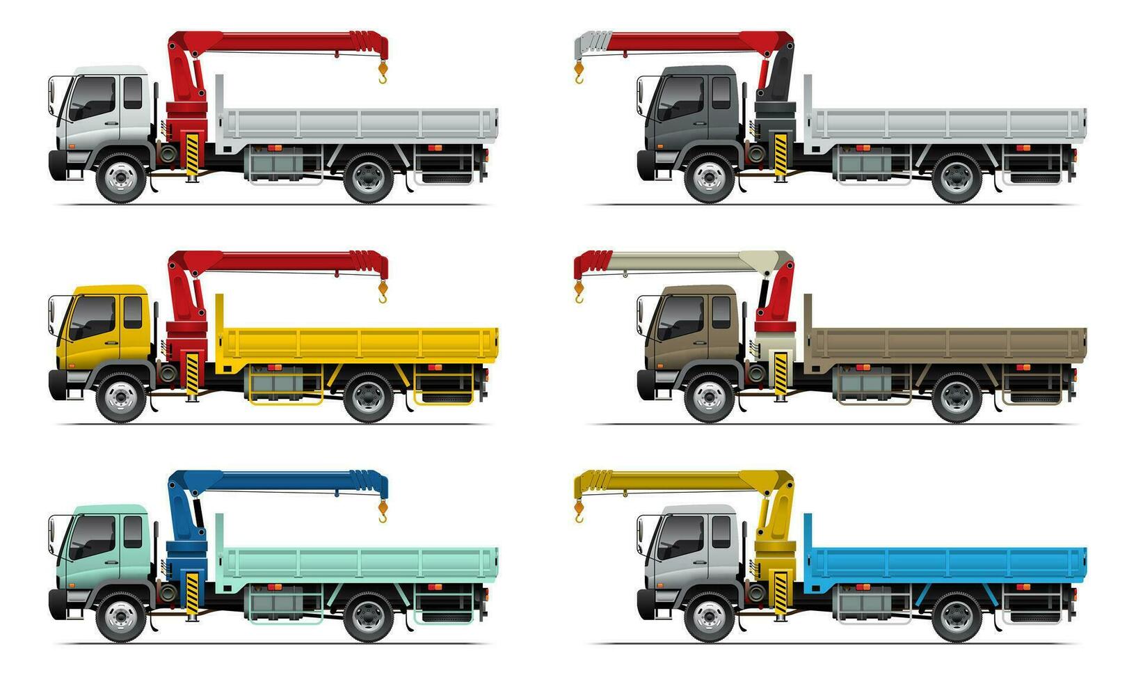 Set of Truck with Mounted Crane vector