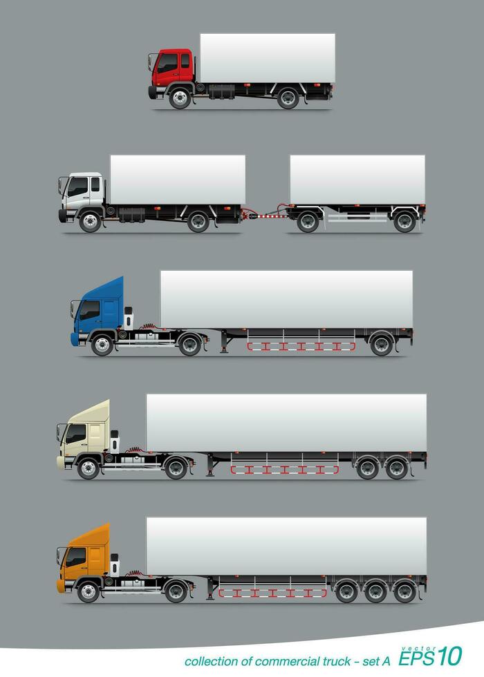 Collection of Commercial Cargo Truck and Trailer vector