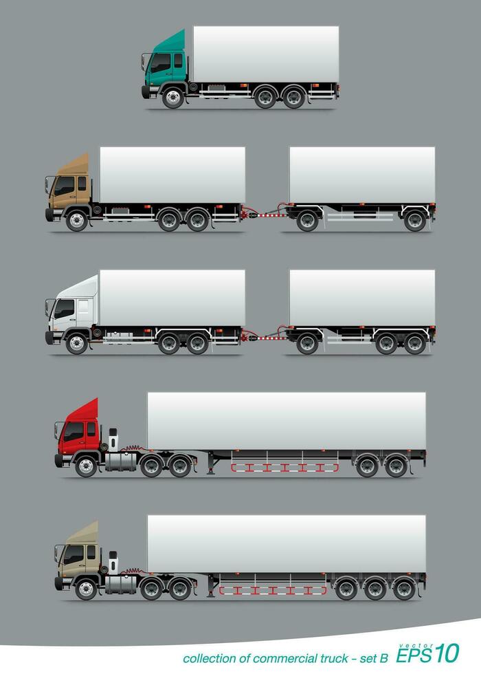 Collection of Commercial Cargo Truck and Trailer vector