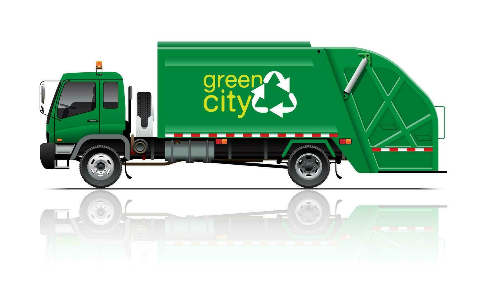 Green Garbage Truck, Waste Disposal Truck. vector