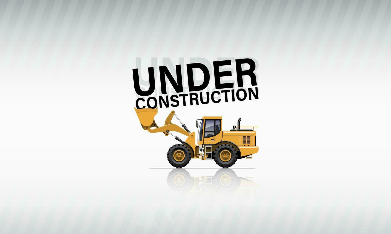 Under Construction Template, Wheel Loader Tractor on Grey Gradient Background. vector