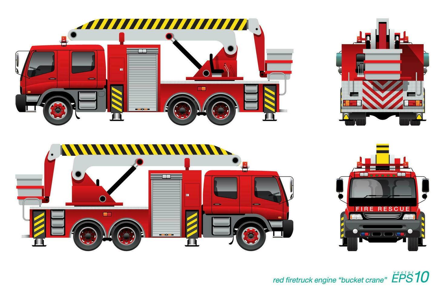 rojo camión de bomberos con Cubeta grua vector