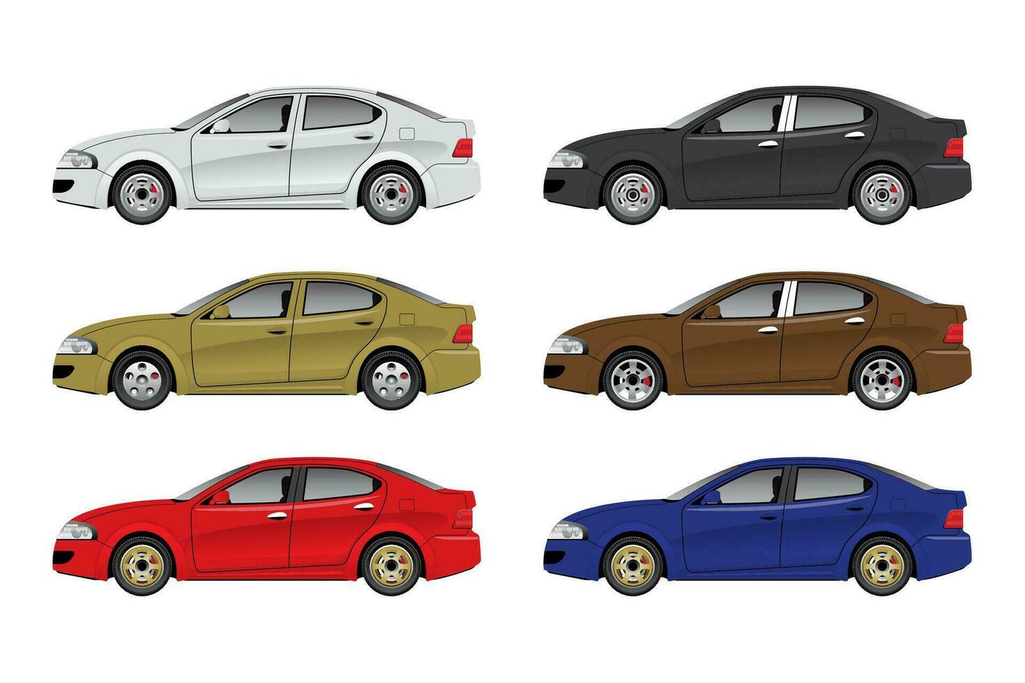 sedán coche en diferente colores vector