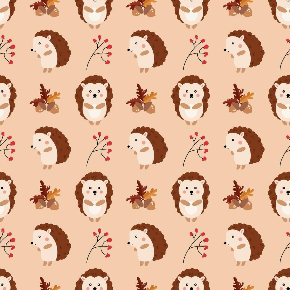 Autumn hedgehog seamless pattern background vector