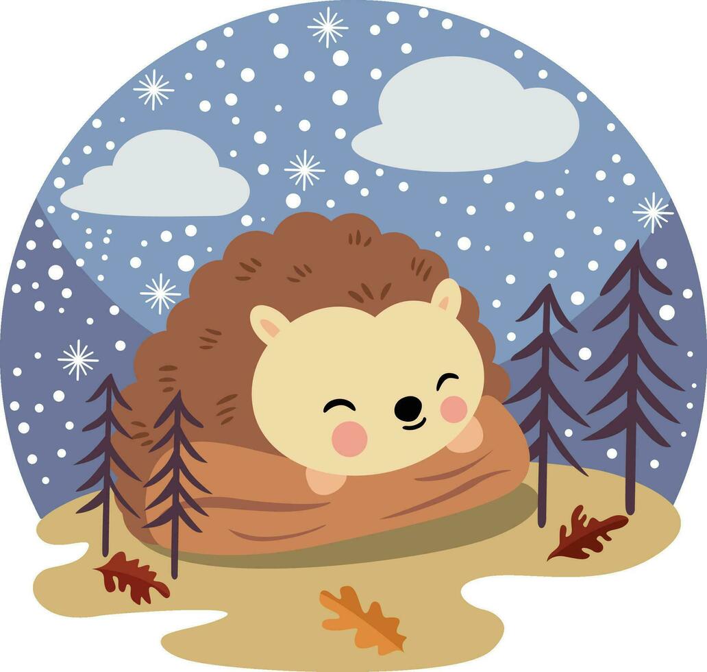 Cute brown hedgehog sleeping on forest vector