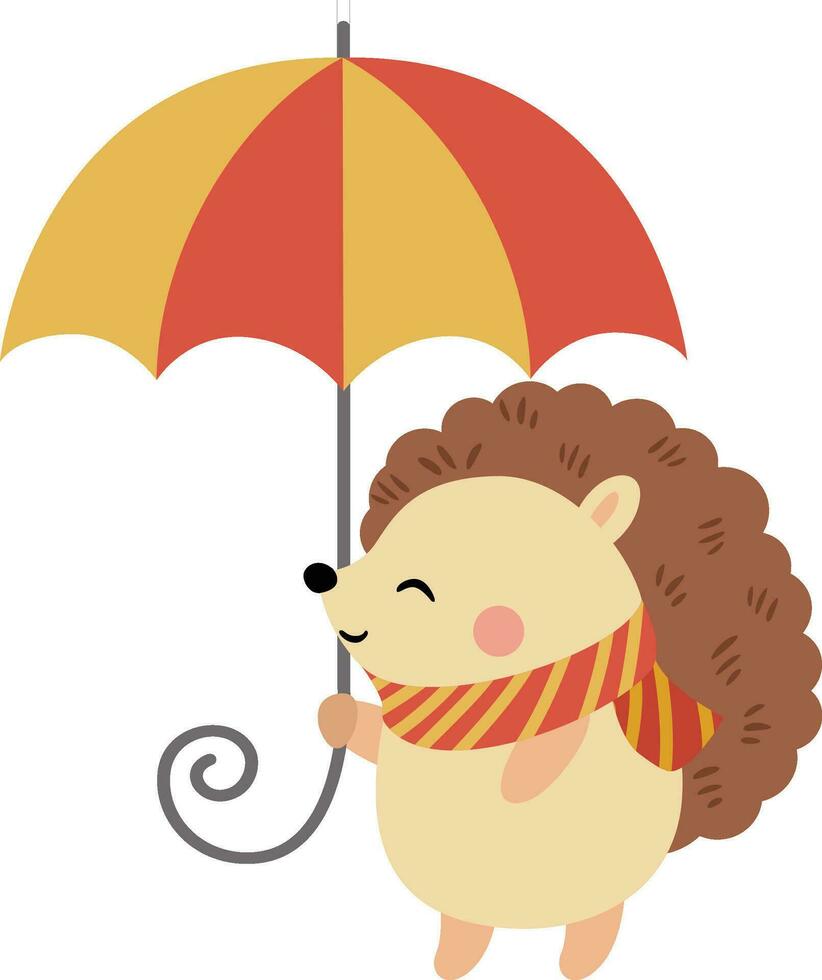 Autumn hedgehog holding with umbrella vector