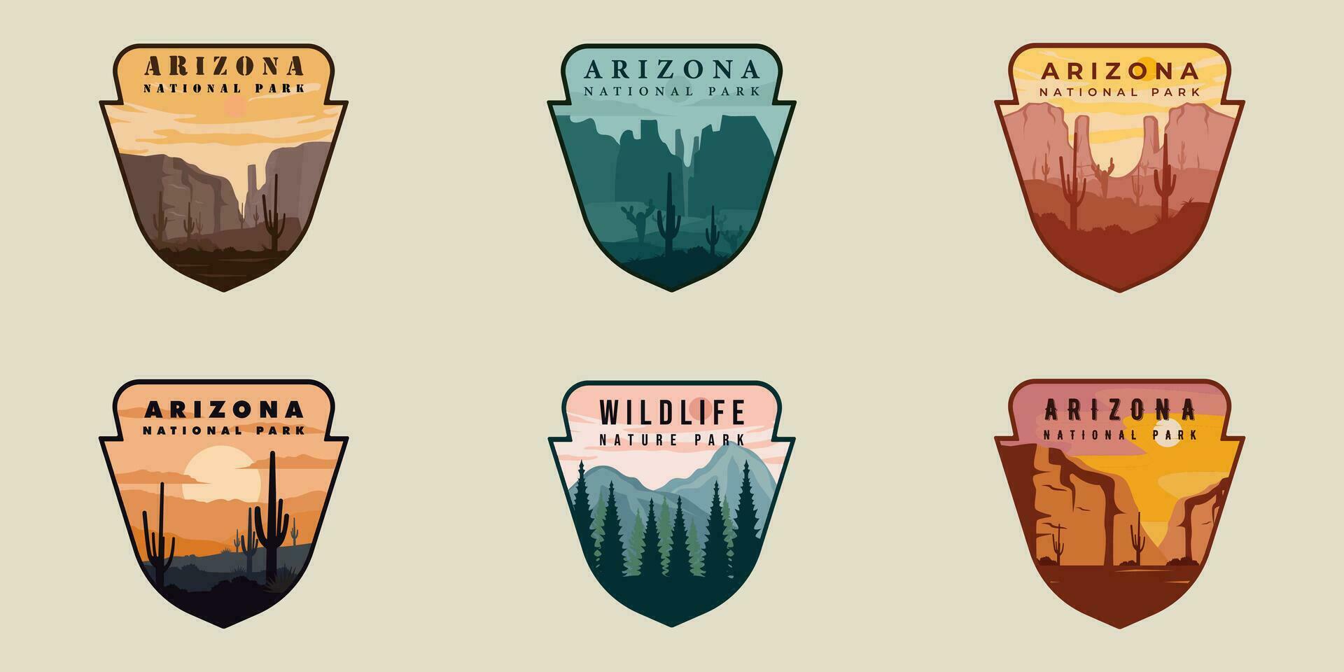 conjunto de Arizona emblema logo vector ilustración modelo icono gráfico diseño. haz colección de varios fauna silvestre o naturaleza punto de referencia firmar o símbolo para negocio viaje o aventuras concepto con Insignia