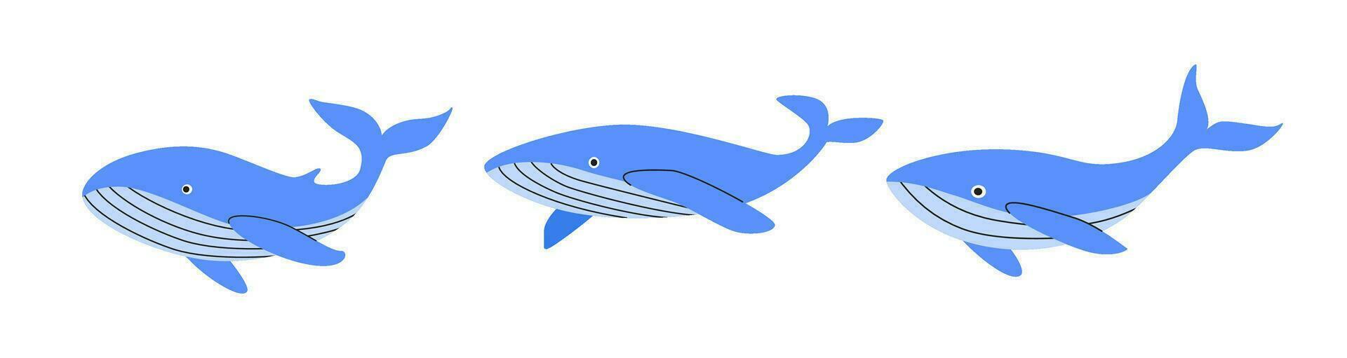 conjunto de azul ballenas en plano estilo. mar animales mundo ballena día. submarino mundo. marina vida marina. vector ilustración para imprimir, tarjeta, logo, póster, bandera.