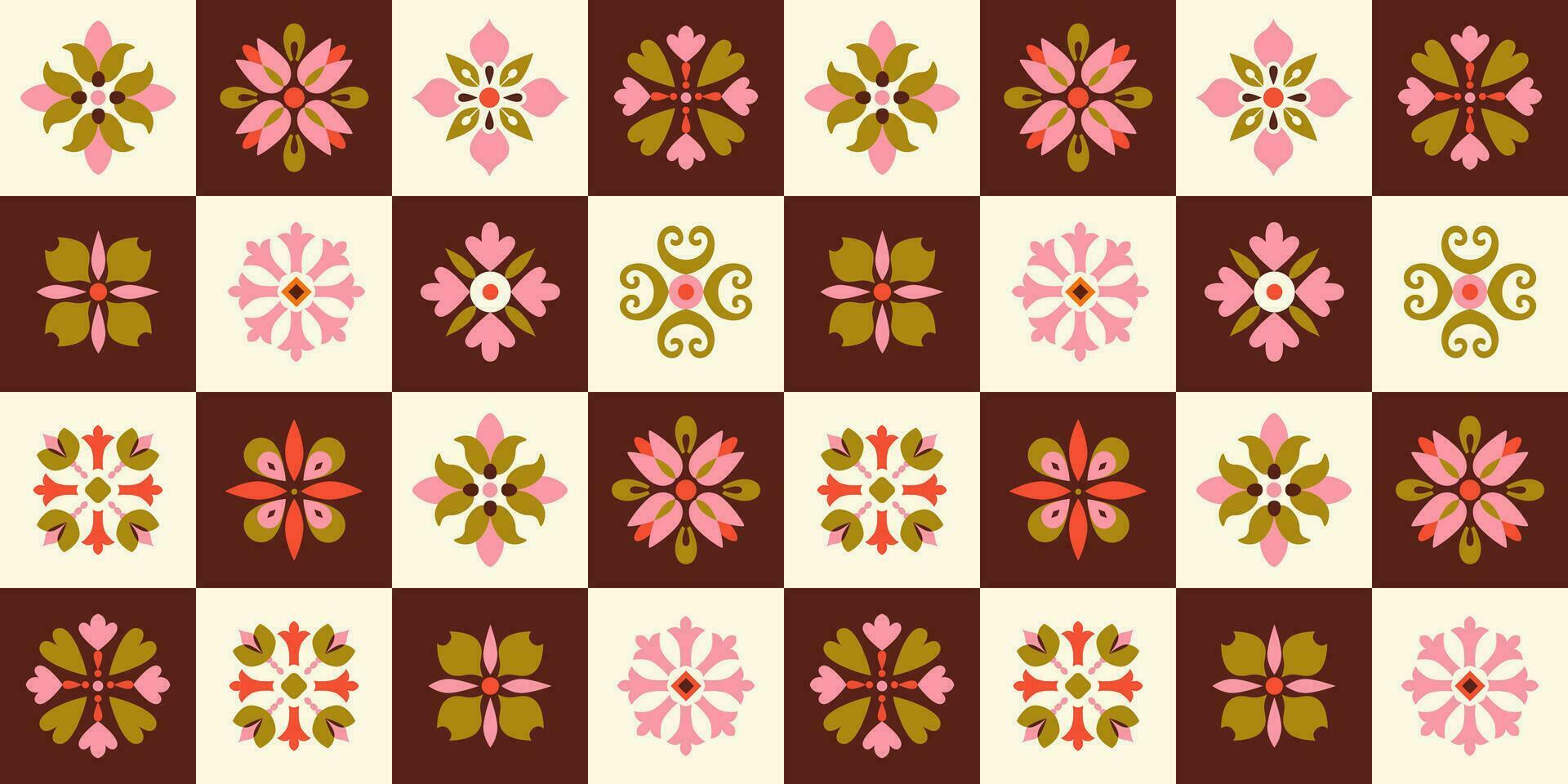 moderno resumen gente loseta sin costura modelo. labor de retazos retro diseño, mosaico. étnico floral y geométrico loseta fondo, digital papel, envase papel. vector