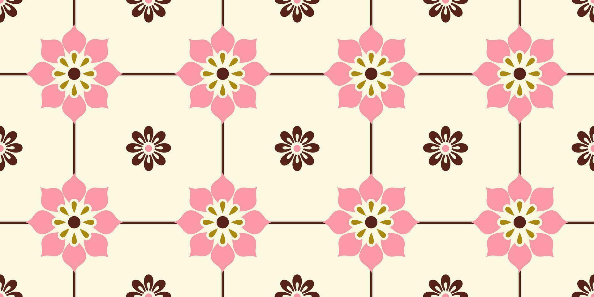 Abstract folk tile seamless pattern. Mediterranean retro design. Ethnic floral and geometric tile background, digital paper, wrapping paper. vector