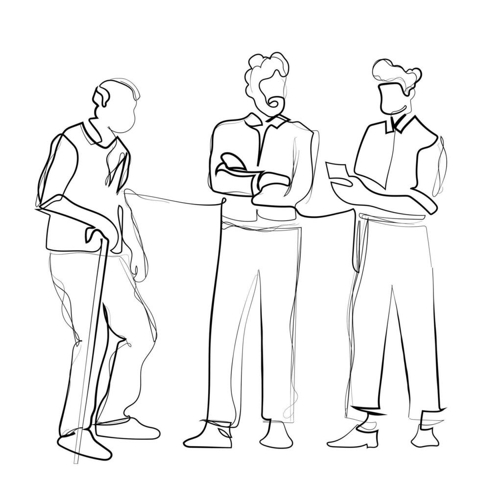 vector of two young men standing with elderly man.