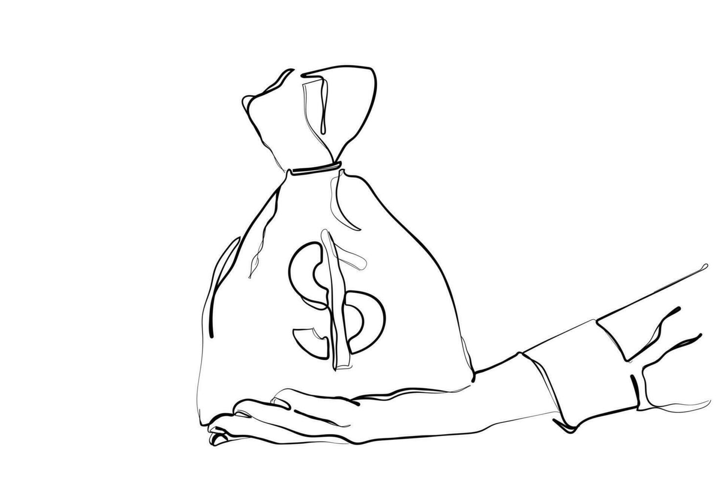 a hand gives a money bag. vector