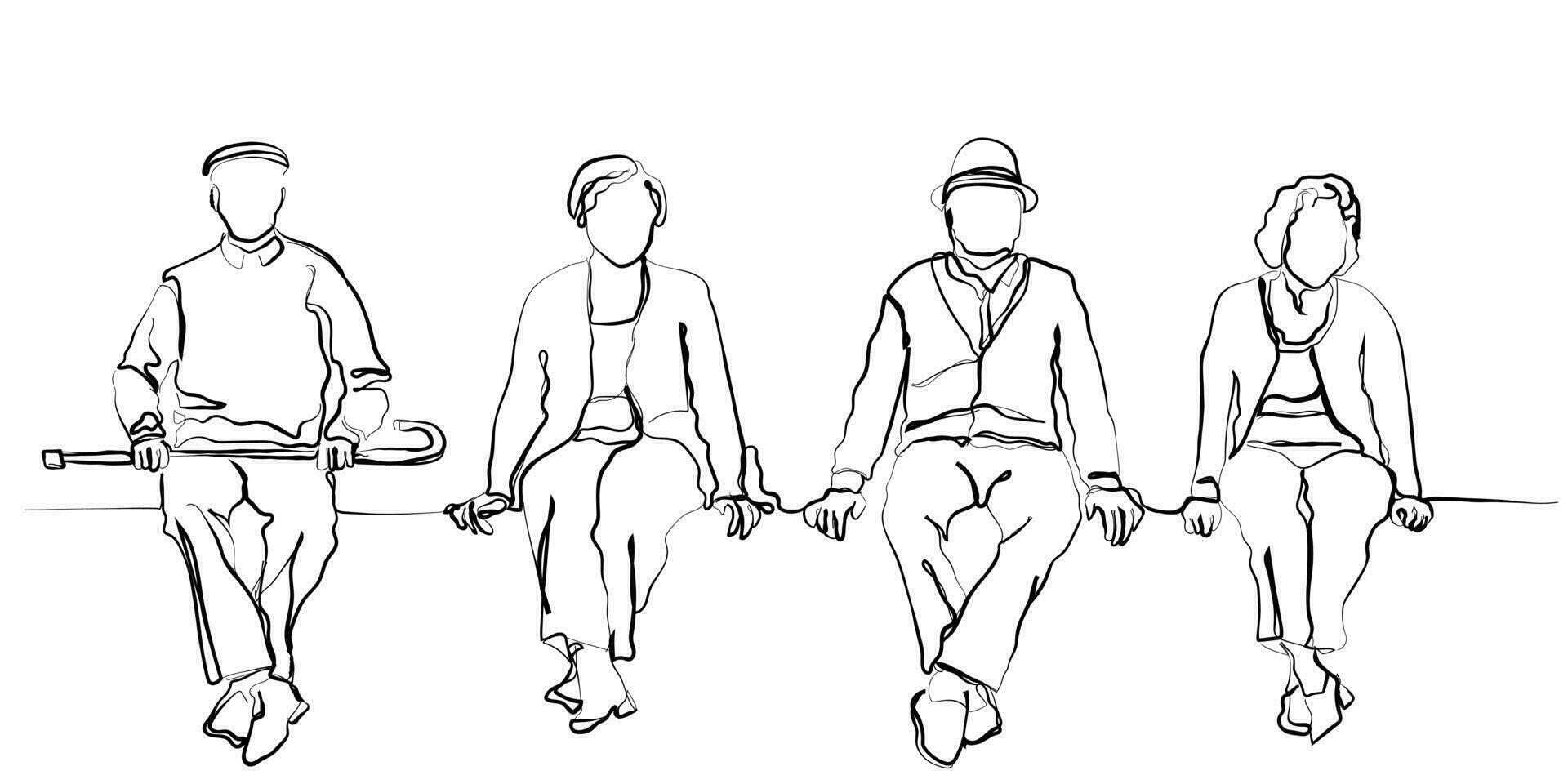 Isolated vector art of old people sitting together