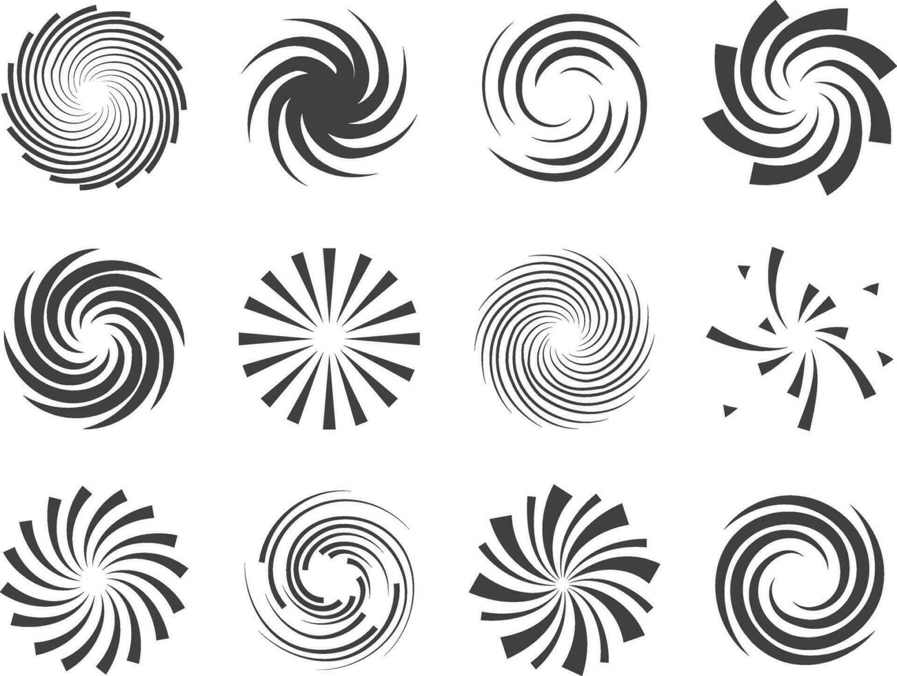 Spiral and swirl motion twisting circles design element set vector