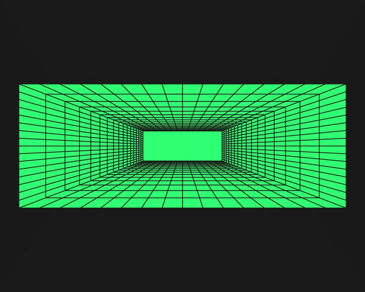 Cyberpunk perspective tunnel. Cyber geometry y2k element. Isolated style on black background. Vector trendy illustration.