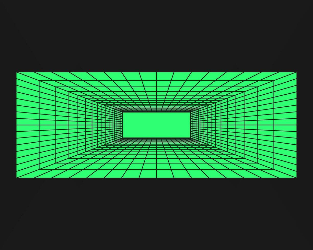 Cyberpunk perspective tunnel. Cyber geometry y2k element. Isolated style on black background. Vector trendy illustration.