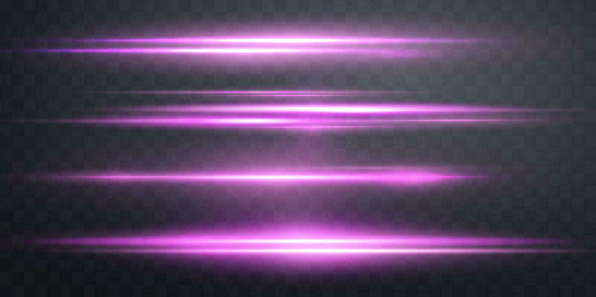 Pink horizontal lensflare. Light flash with rays spotlight. Pink glow flare light effect. Vector illustration.