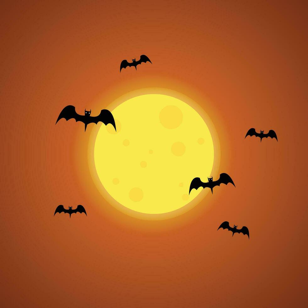 Halloween banner. Vector Halloween background with illustration of flying bats over moon. Yellow moon.