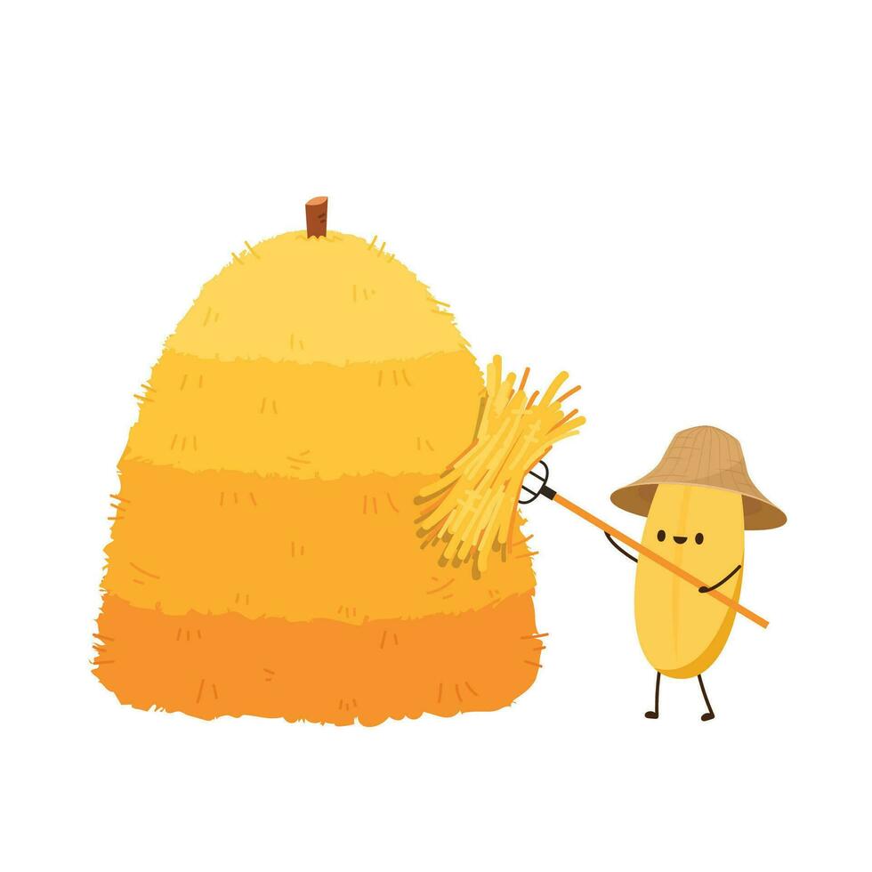 Rice character design. rice vector on white background. rice seed. Paddy mascot vector isolated.