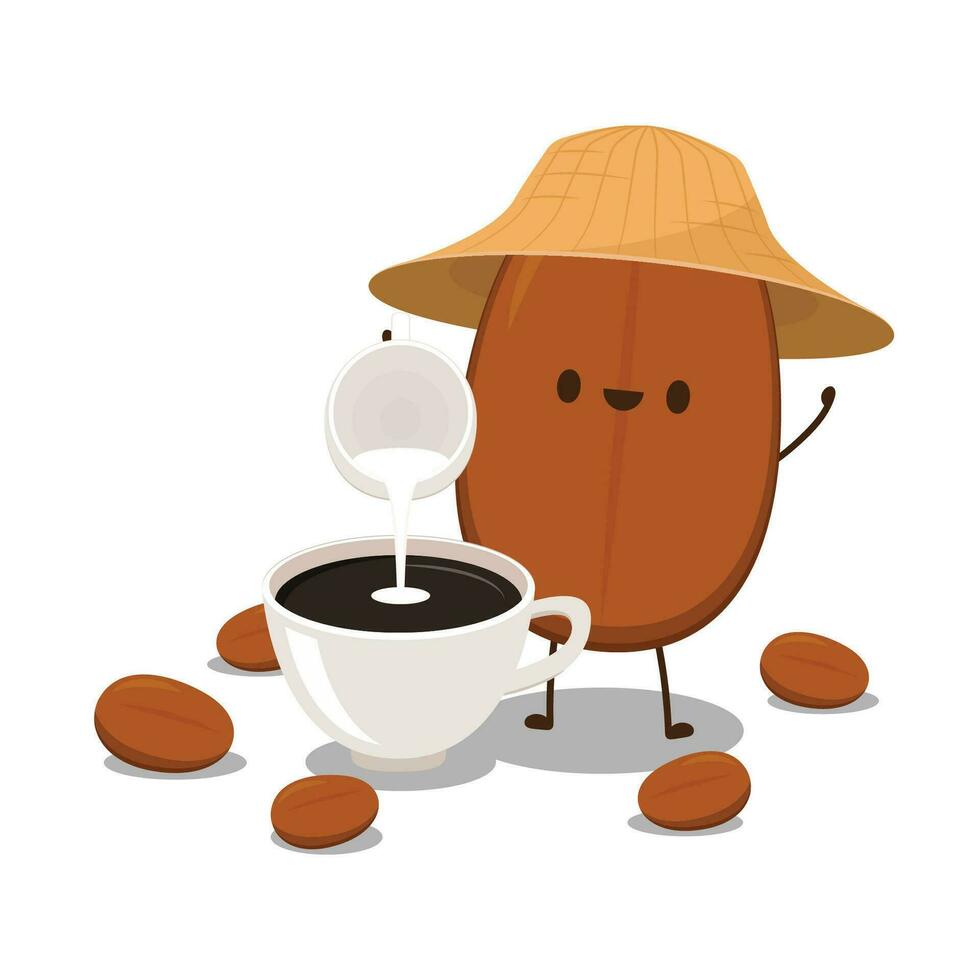 diseño de personajes de granos de café. vector de semilla de café. fondo de pantalla.