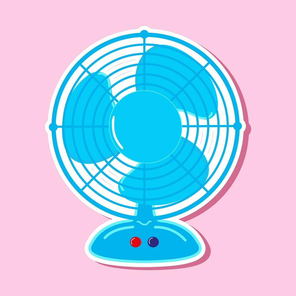 Sticker Air fan character. Vector hand drawn cartoon kawaii character illustration icon. Isolated on pink background. Air ventilator character concept