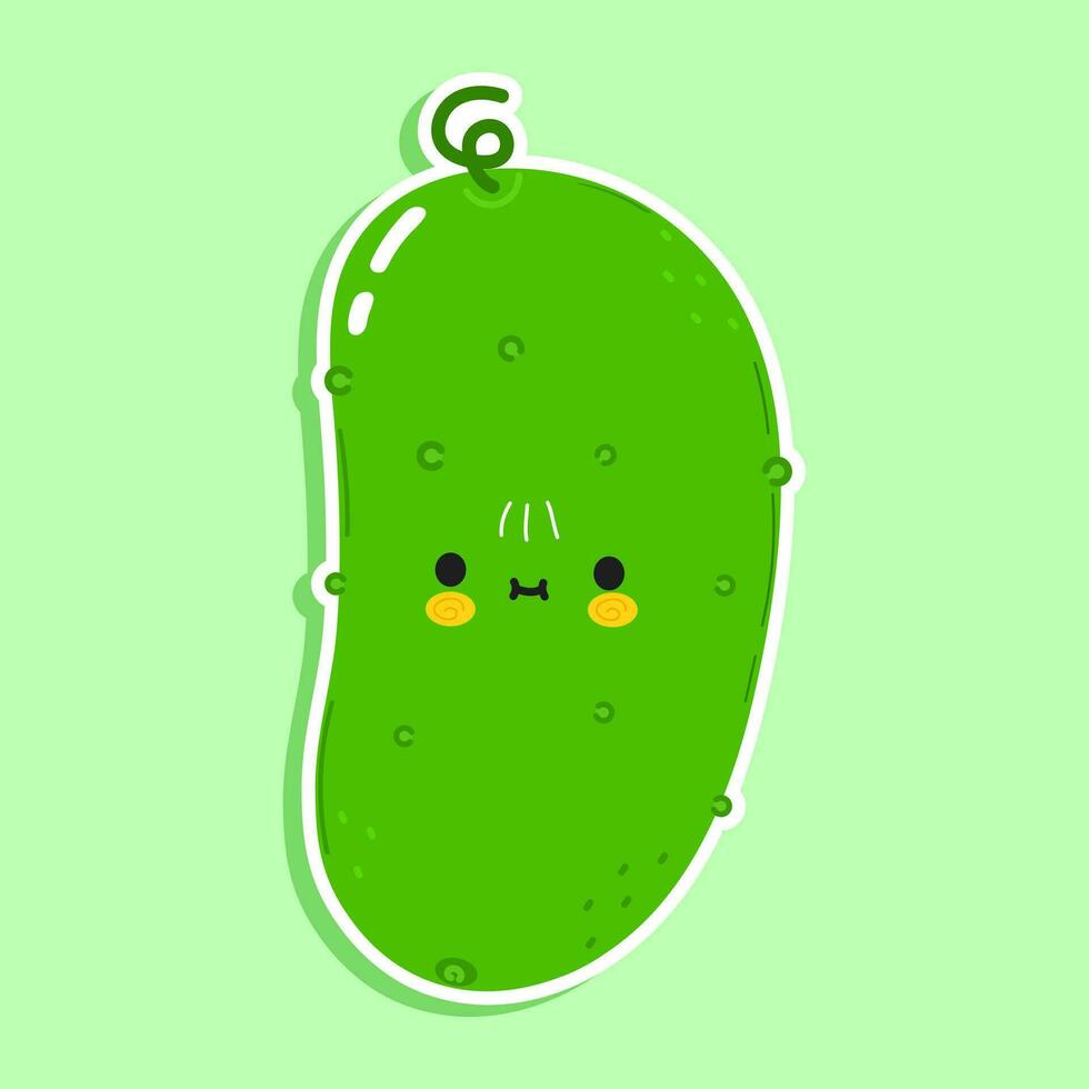 Pepino pegatina personaje. vector mano dibujado dibujos animados kawaii personaje ilustración icono. aislado en verde antecedentes. Pepino personaje concepto
