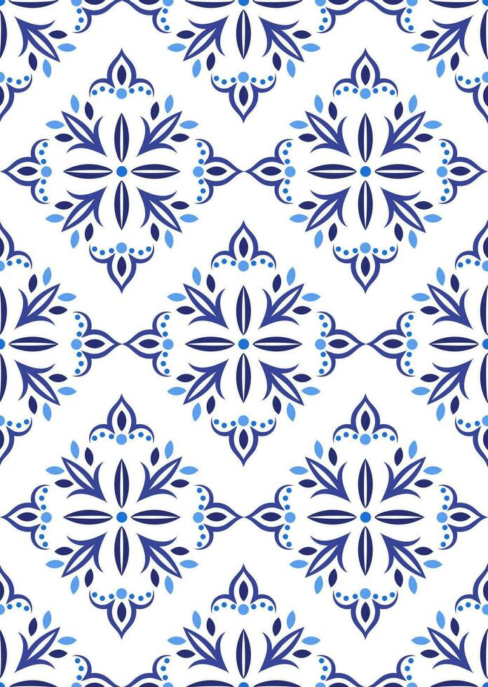 Seamless pattern of traditional ornament in blue and white colours. Vector background for textile, fabric, lienen, paper, web. Russian seamless pattern in gzhel style.