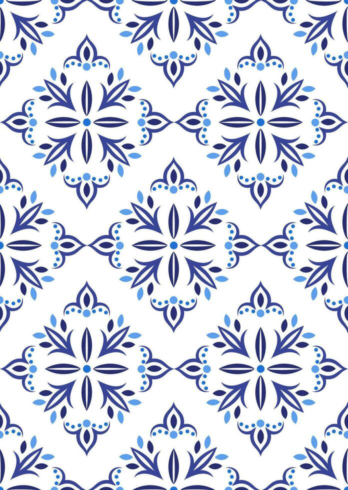 Seamless pattern of traditional ornament in blue and white colours. Vector background for textile, fabric, lienen, paper, web. Russian seamless pattern in gzhel style.