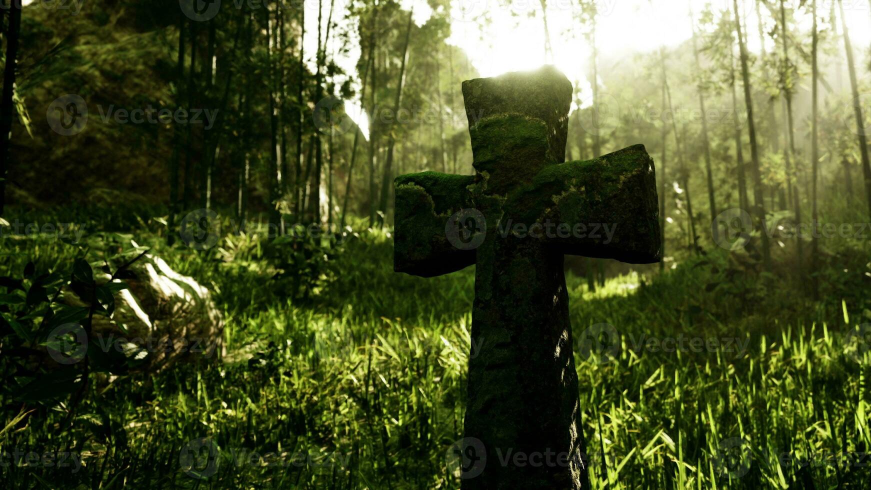 old and rugged grave monument among the tropical trees photo