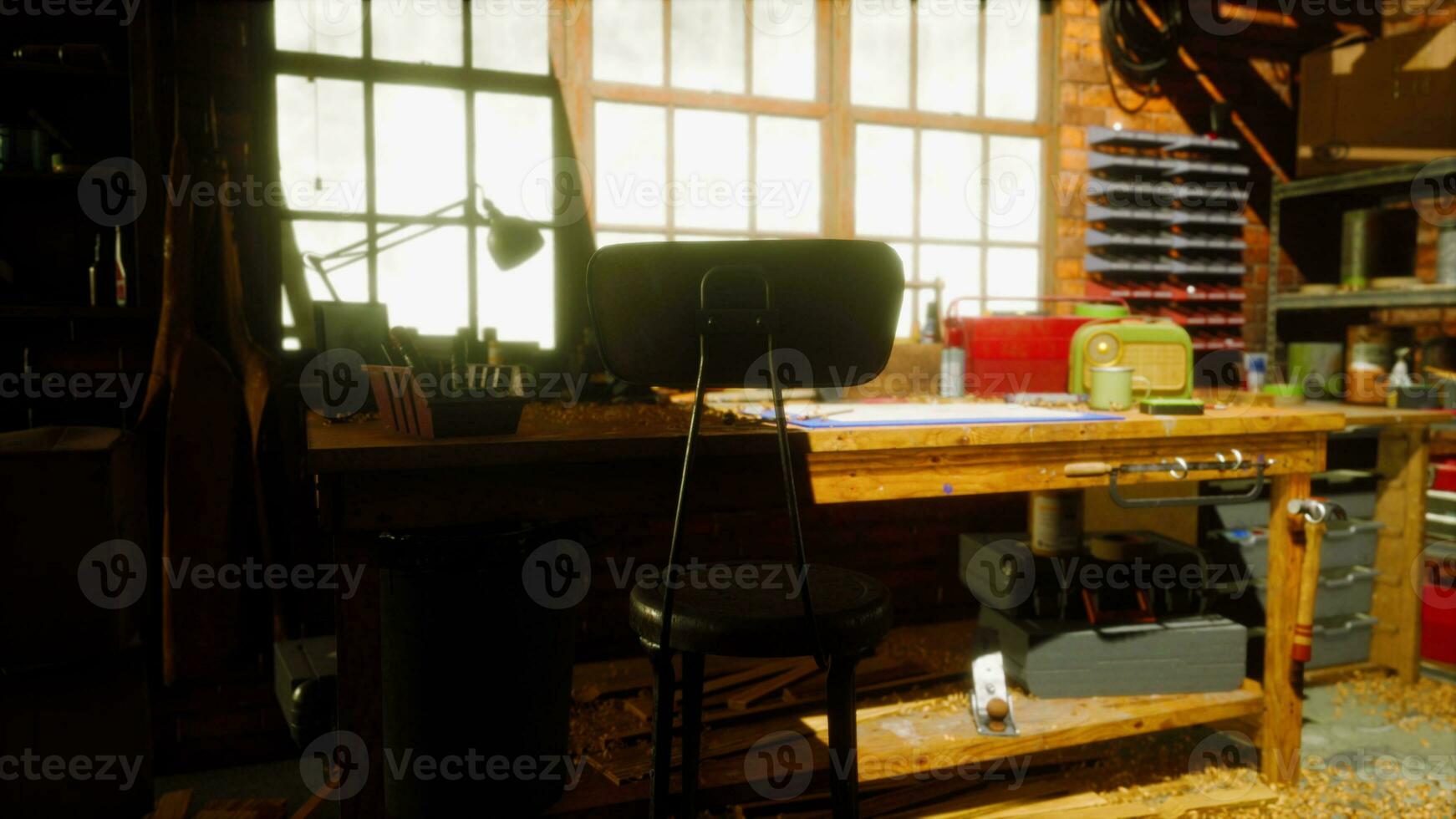 The working desk in wood workshop photo