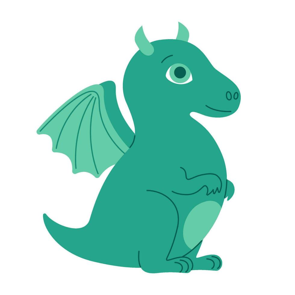 Dragon, zodiac sign, dinosaur cartoon flat style. Dragon with wings. Vector isolated illustration