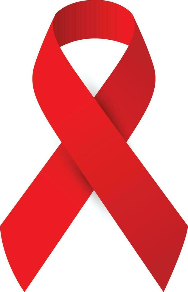 Red ribbon HIV, World AIDS day symbol, 1 December. 3d realistic, vector illustration, isolated on white background.