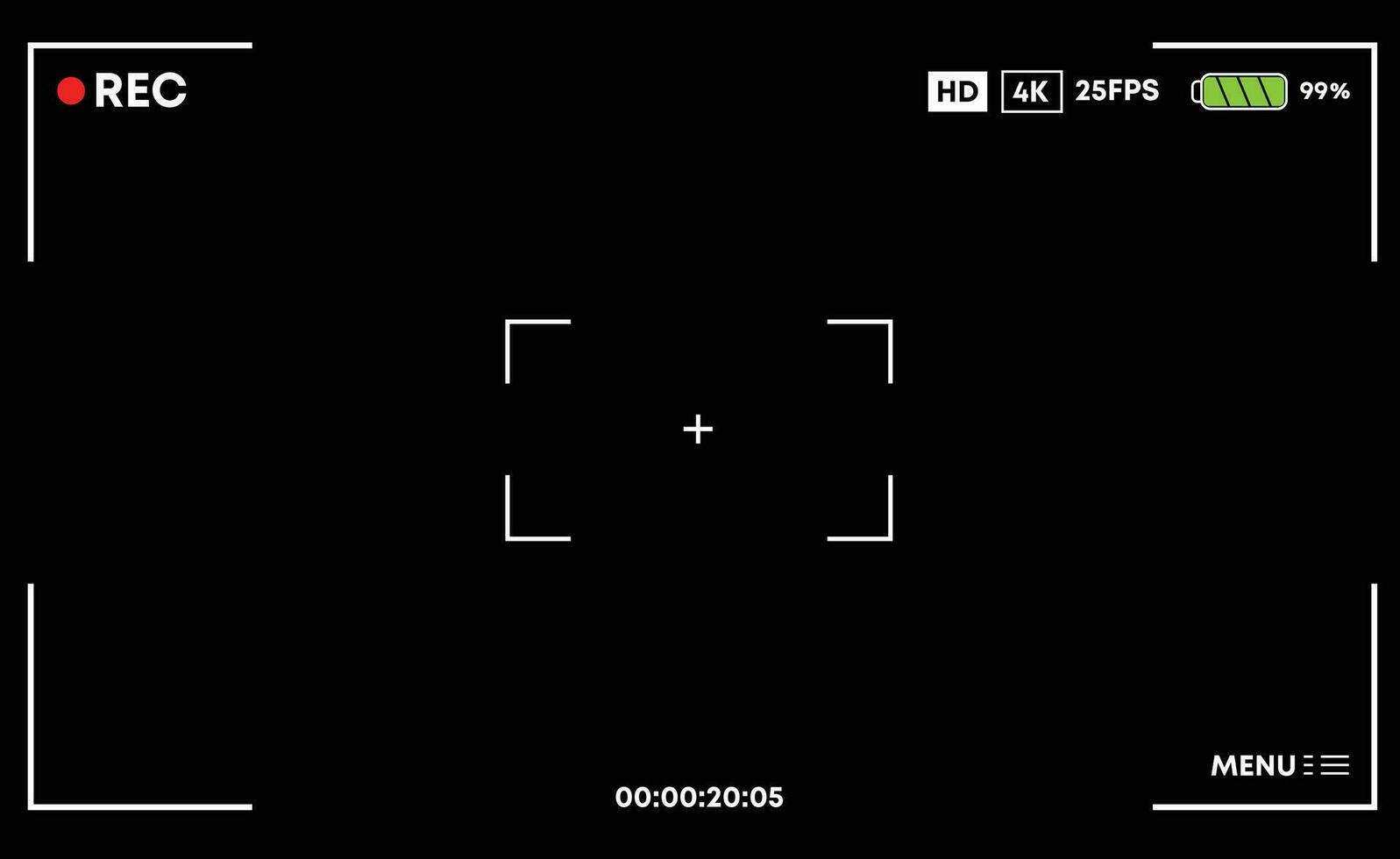 Camera frame viewfinder vector screen of video recorder digital display.