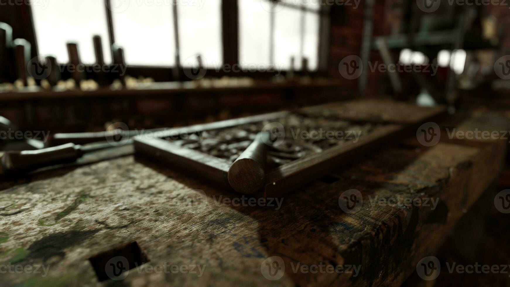 Traditional old carpenter workshop interior photo