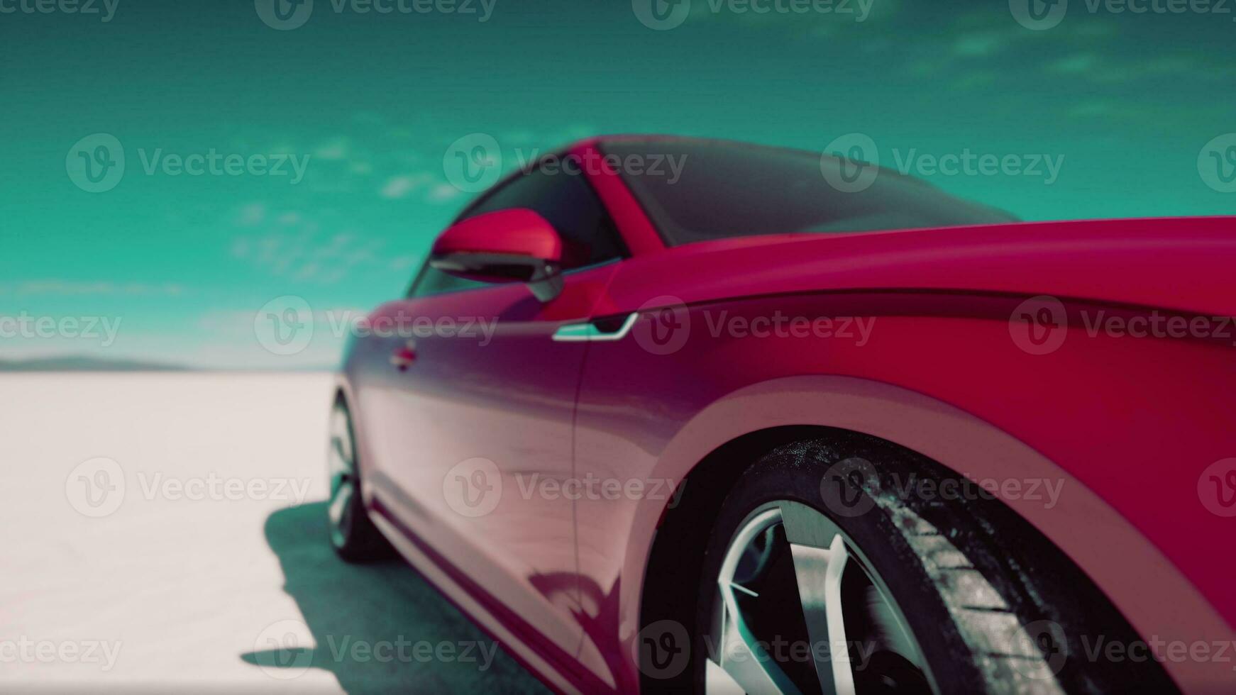 Close up detail of sport car in salt desert photo