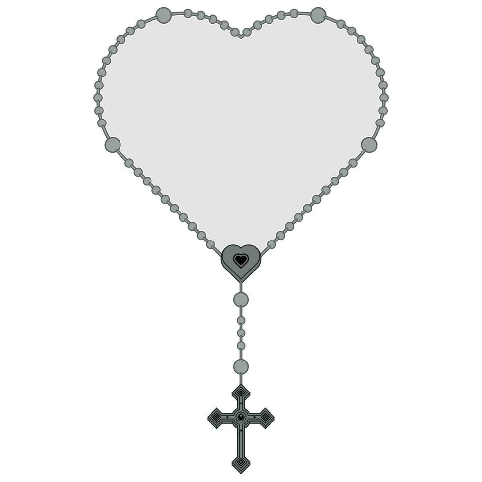 Vector design of heart shaped rosary, rosary with Christian cross, symbol of Catholic religion