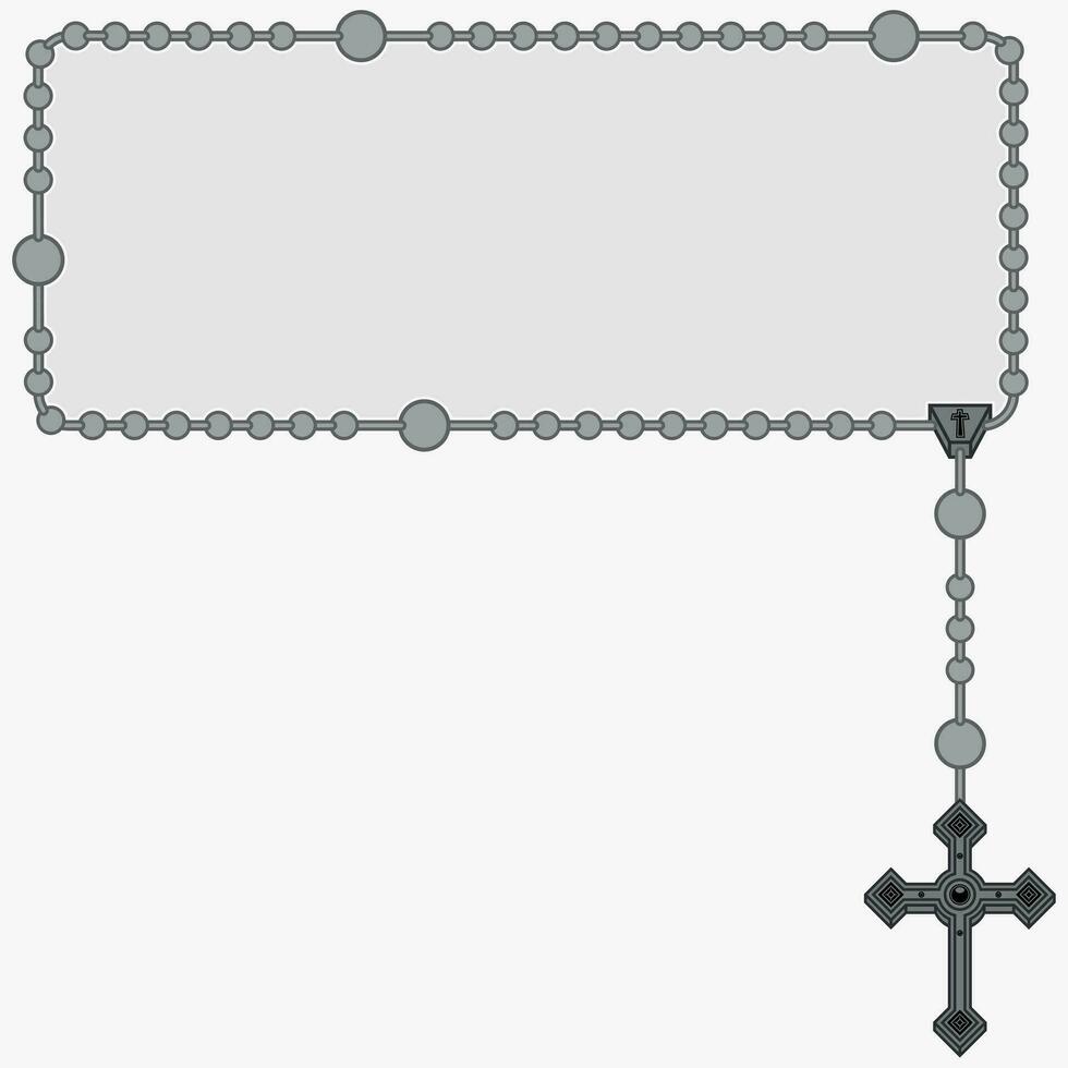 Vector design of frame for photography with Catholic rosary, rosary with Christian cross with square shape, symbol of the Catholic religion