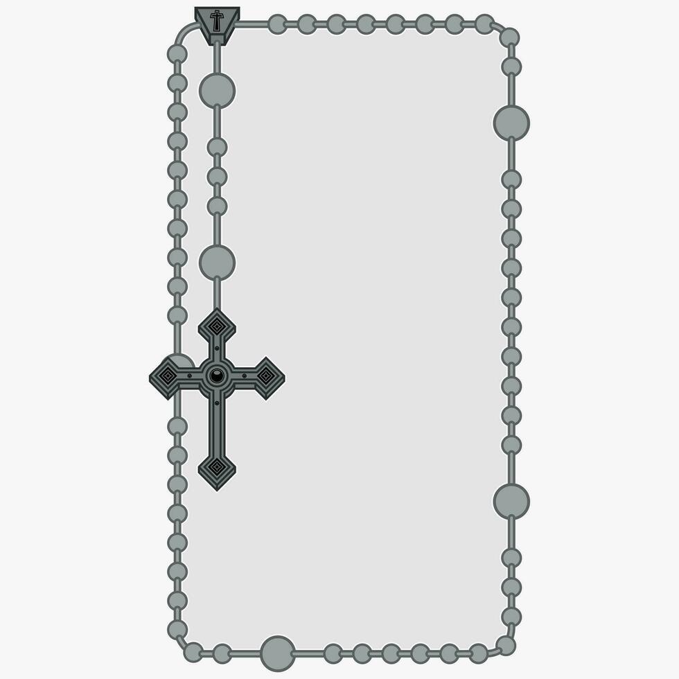 Vector design of frame for photography with Catholic rosary, rosary with Christian cross with square shape, symbol of the Catholic religion