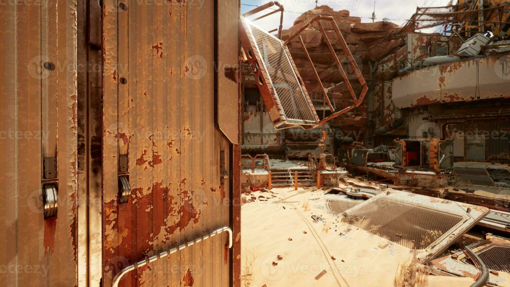 un abandonado edificio con un oxidado lavabo dentro foto