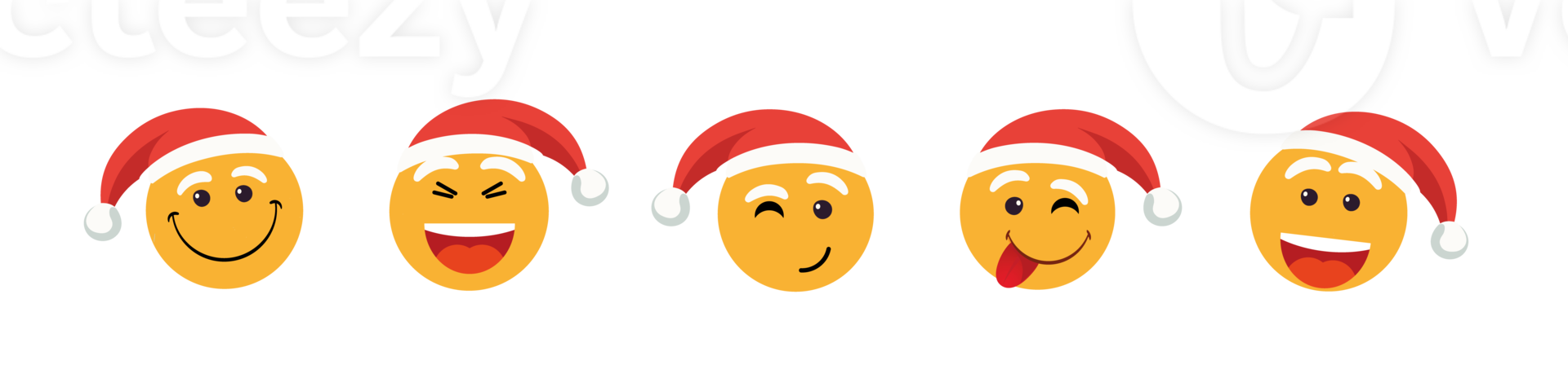 Collection of emoticons for Christmas and New Year holidays. Set the Smile Emoji icon in Red Hat Santa Claus. Realistic face of yellow shiny emotions. png