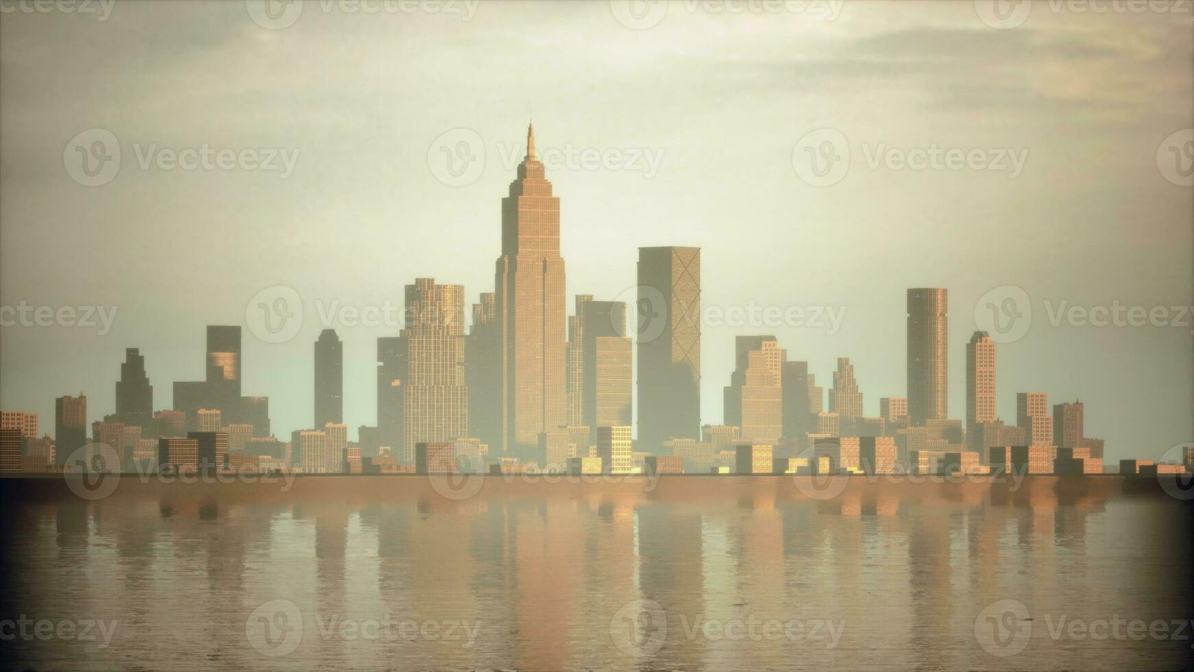 Smog lies over the skyline of Historical architecture and modern skyscrapers photo