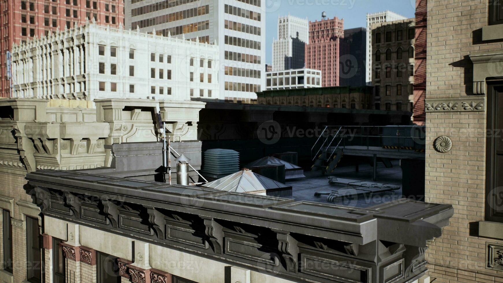 tejados de Alto edificios durante un puesta de sol en un metropolitano zona foto