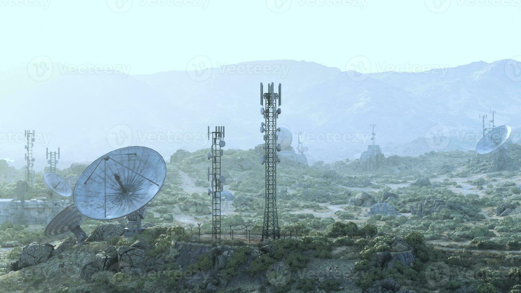 Observatory surveillance antennas on a scenic green hillside photo